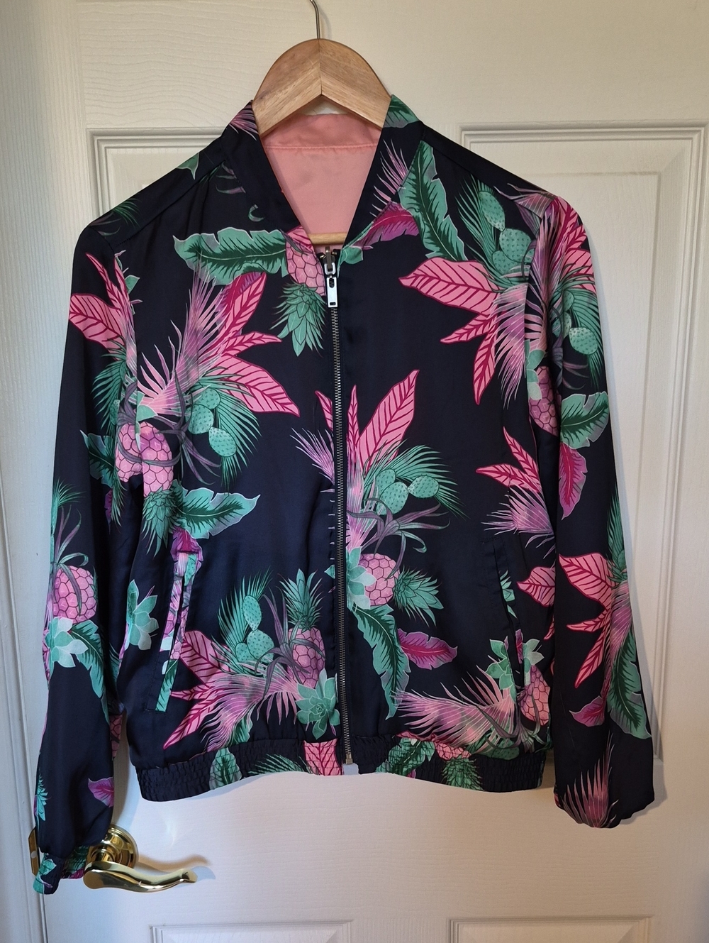 🍍 GAP Reversible Tropical Floral Pineapple Satin Bomber Jacket Size Small 🍍